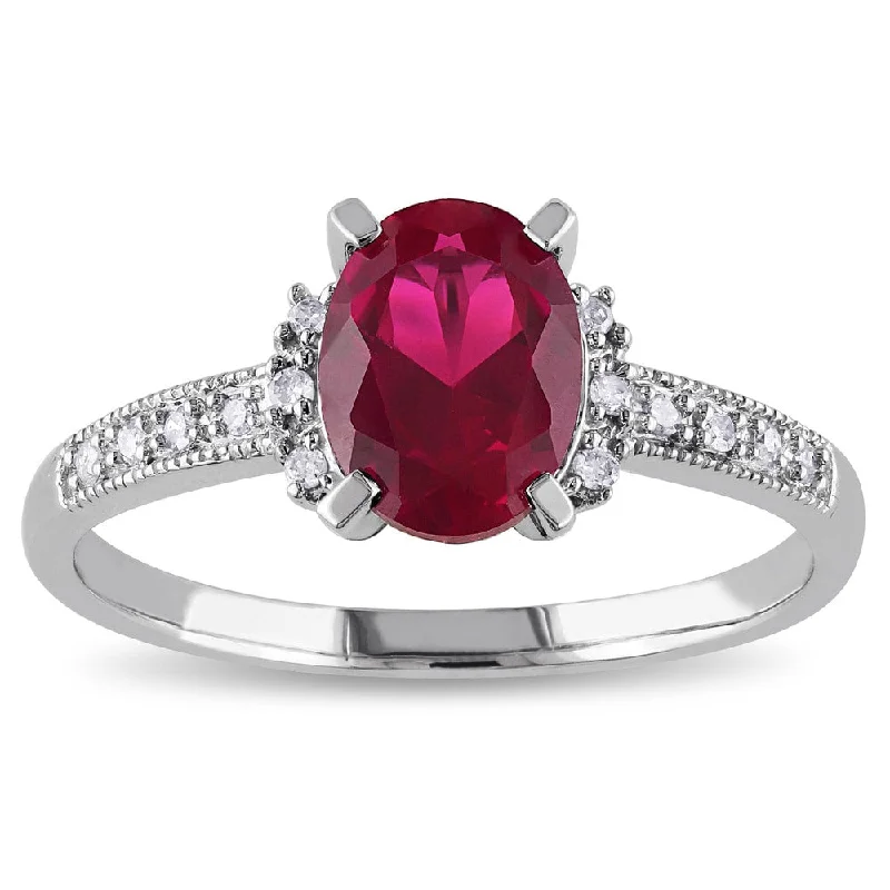 gold plated rings for women -Miadora 10k White Gold Created Ruby and Diamond Accent Cocktail Ring