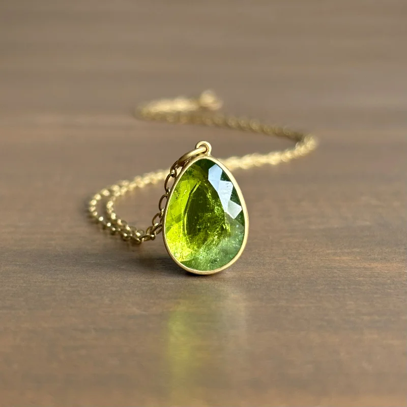 gemstone drop necklaces -Lime Tourmaline Sequin Drop Pendant