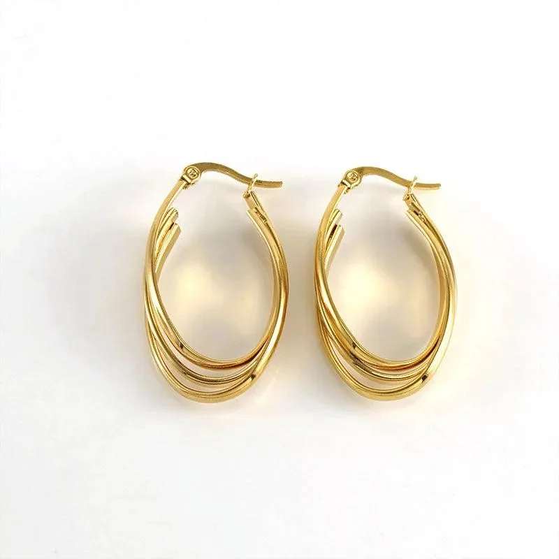 vintage stud earrings -Triple-Layer 18K Gold Plated Hoop Earrings – Chic and Elegant Design