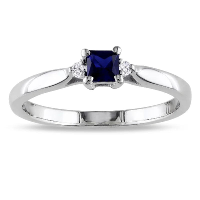 fashion rings for women -Miadora Silver Created Sapphire and Diamond Accent 3-stone Promise Ring