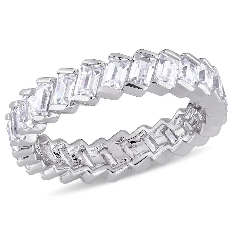 wedding bands for women -Miadora Baguette shaped CZ Angled Eternity Ring in Sterling Silver