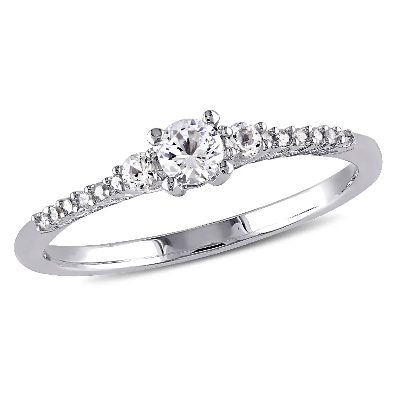 stackable rings for women -Miadora 1/3ct TGW Created White Sapphire and Diamond Accent Ring in Sterling Silver