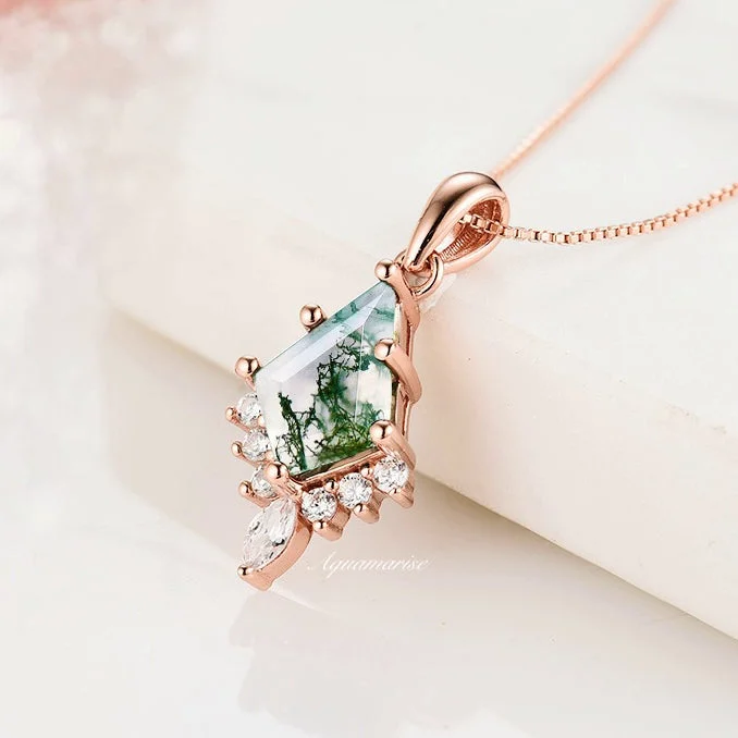 rose gold choker necklaces -Skye Kite™  Kite Green Moss Agate Necklace- 14K Rose Gold Vermeil