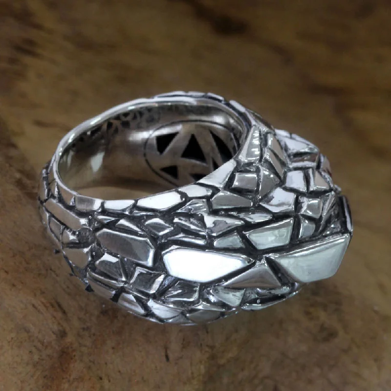 stackable rings for women -Handmade Men's Sterling Silver 'Glacier' Ring (Indonesia)