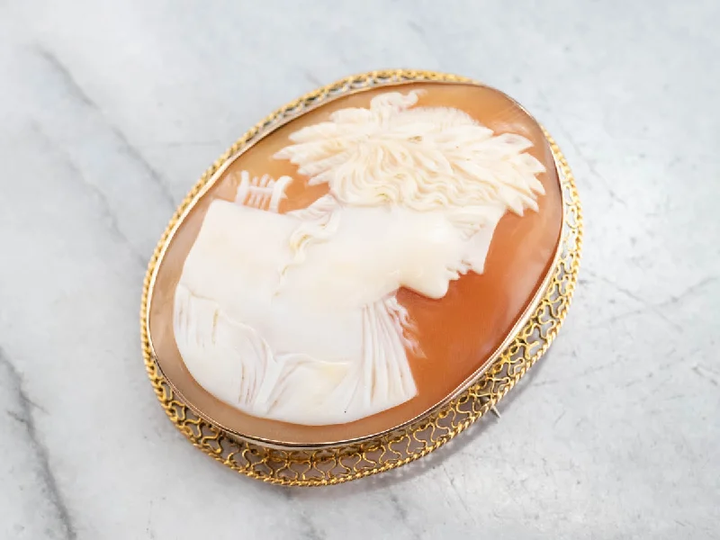 brooches with pearls for women -Gold Greek God Apollo Cameo Brooch