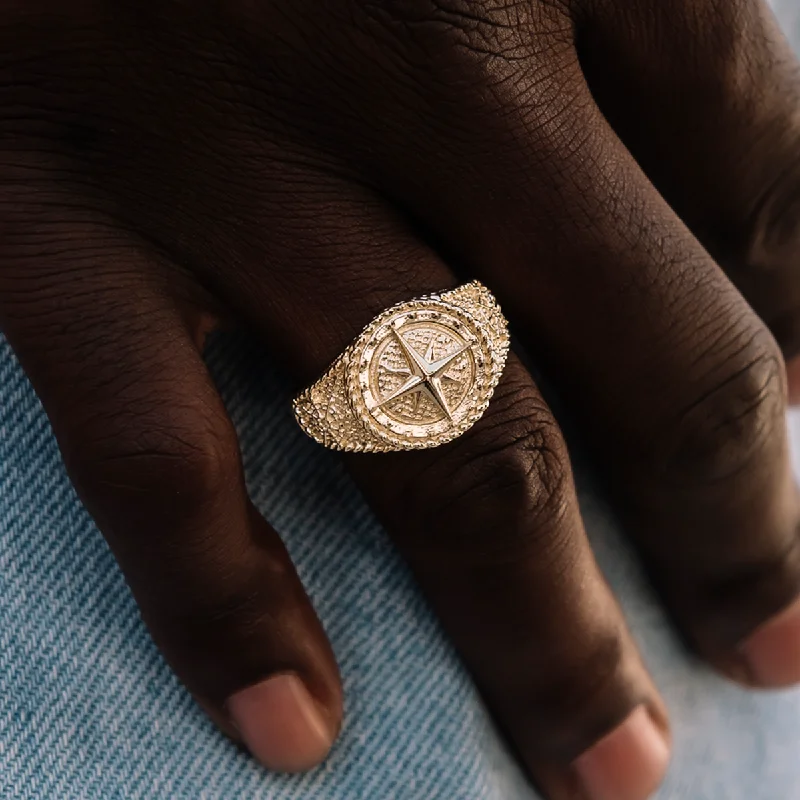 promise rings for women -Compass Ring in Yellow Gold Vermeil