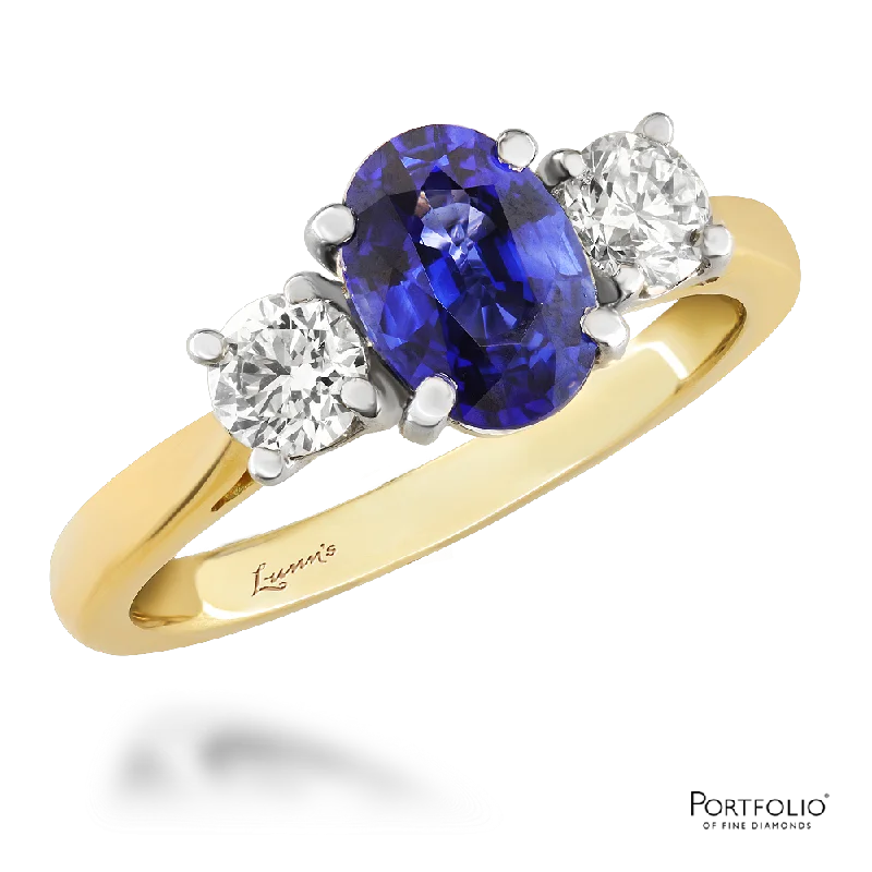 Three Stone 1.35ct Sapphire Yellow Gold/Platinum Ring