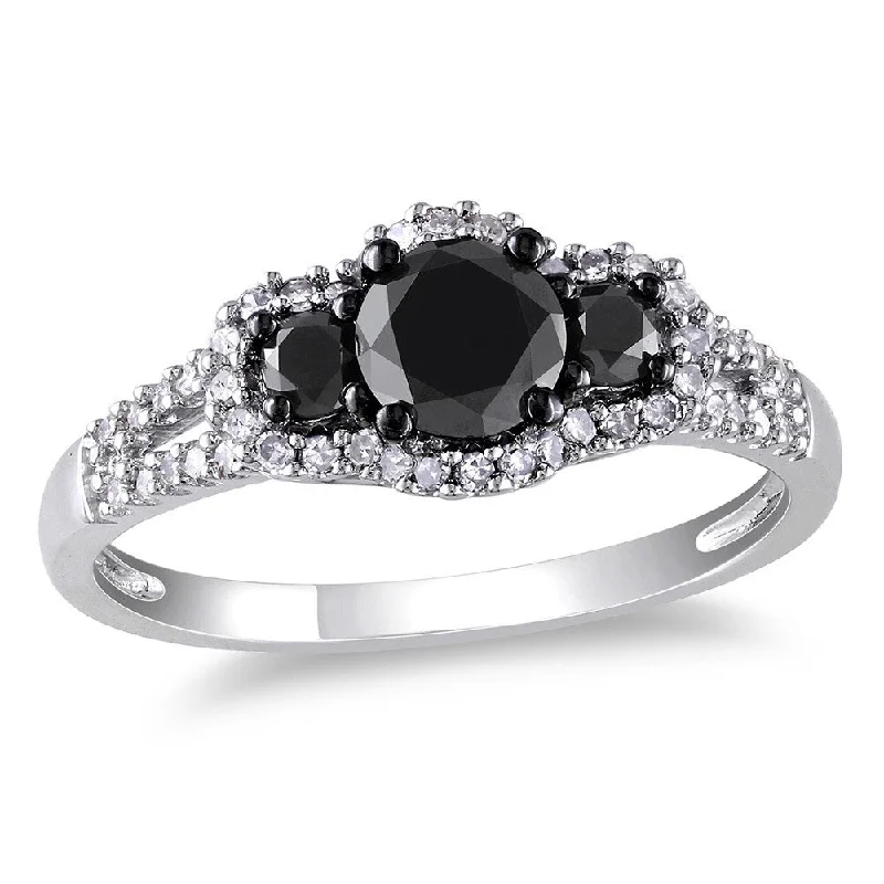 luxury diamond wedding rings -Miadora 10k Gold 1ct TDW Black-and-white Round Diamond Halo Ring