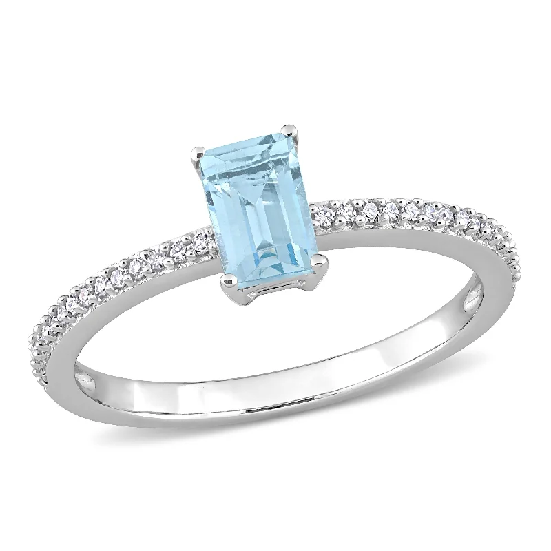 unique rings for women -Miadora 3/4ct TGW Octagonal Sky Blue Topaz and 1/10ct TW Promise Ring in 10k White Gold