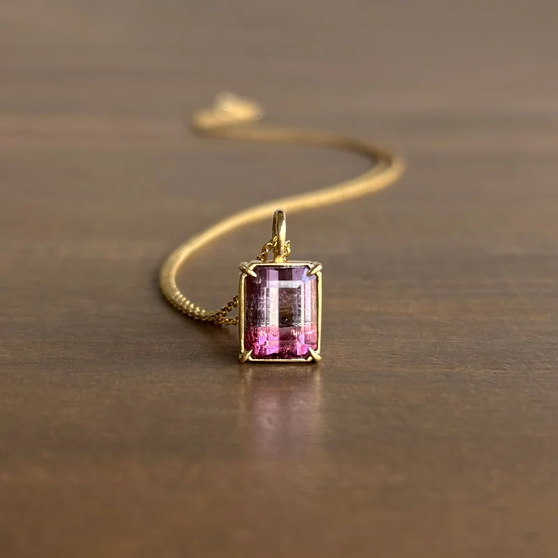 layered gold necklaces for women -Emerald Cut Aurora Tourmaline Pendant