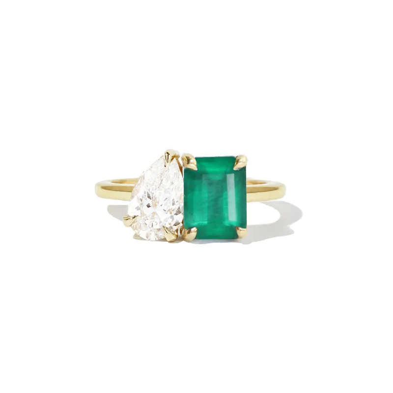 rose gold rings for women -Emerald & Pear Diamond Toi et Moi Ring