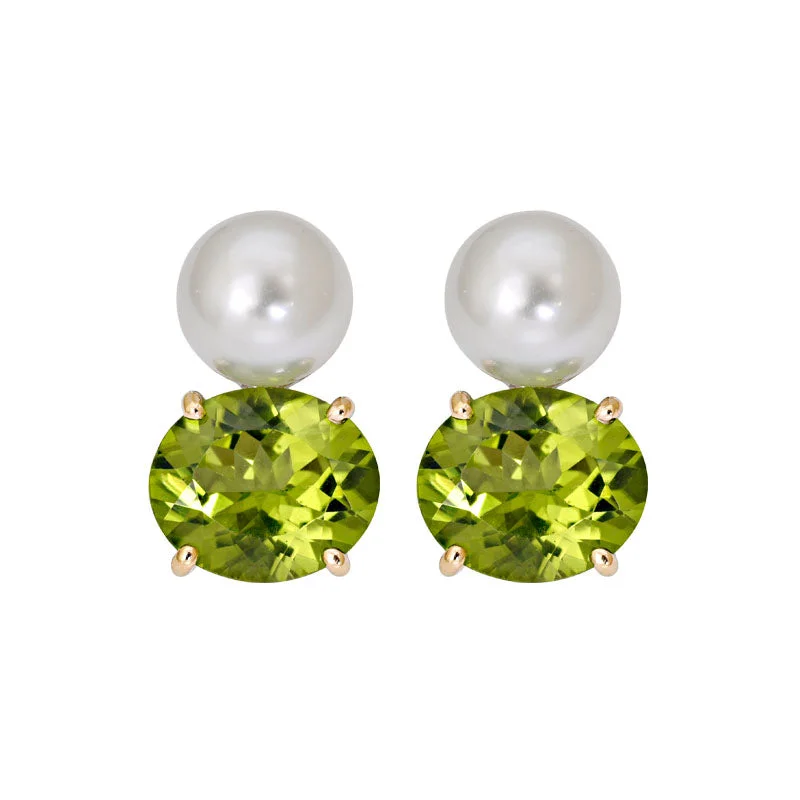 gemstone drop earrings -Earrings- Peridot and South Sea Pearl