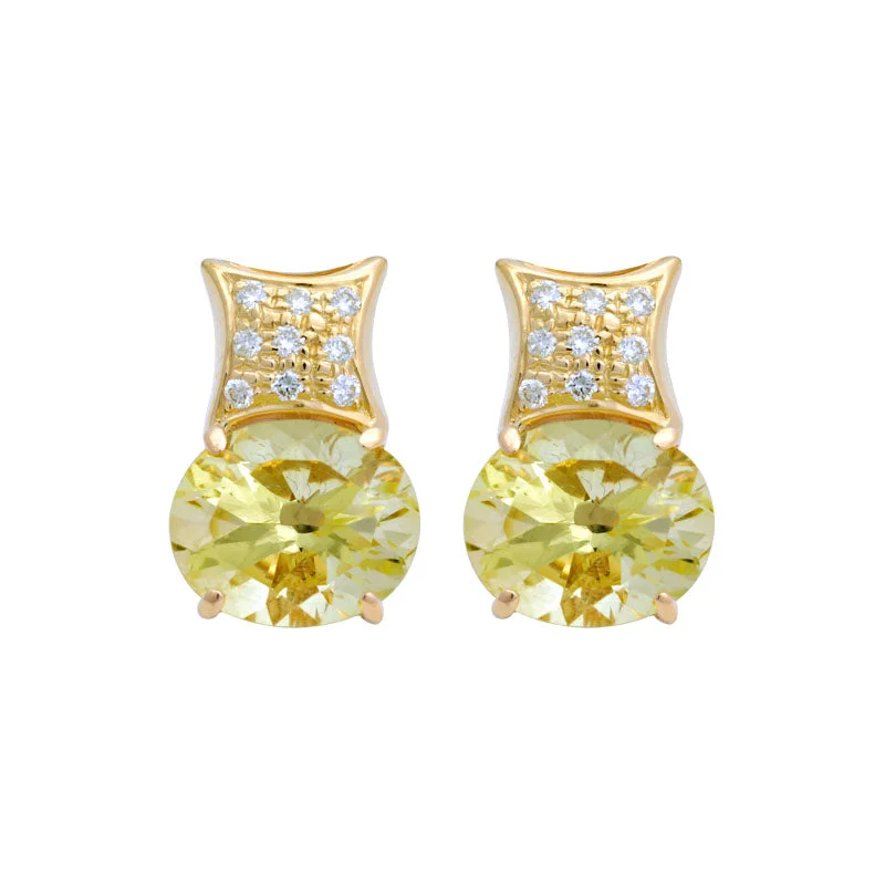 elegant gemstone earrings -Earrings-Lemon Quartz and Diamond