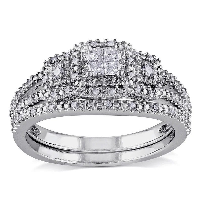 luxury diamond wedding rings -Miadora Sterling Silver 1/4ct TDW Diamond Bridal Ring Set