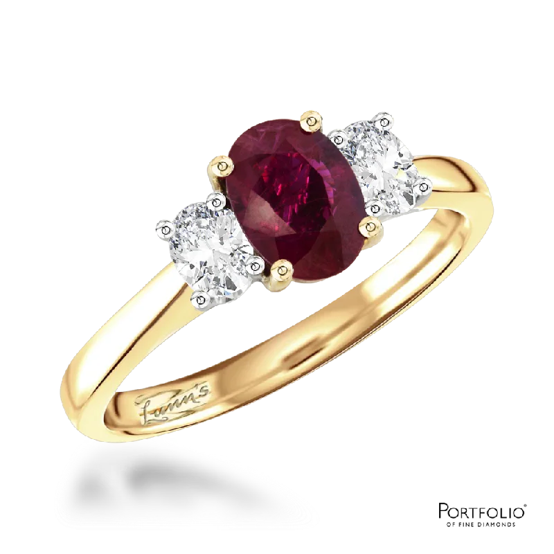 Three Stone 1.15ct Ruby Yellow Gold/Platinum Ring