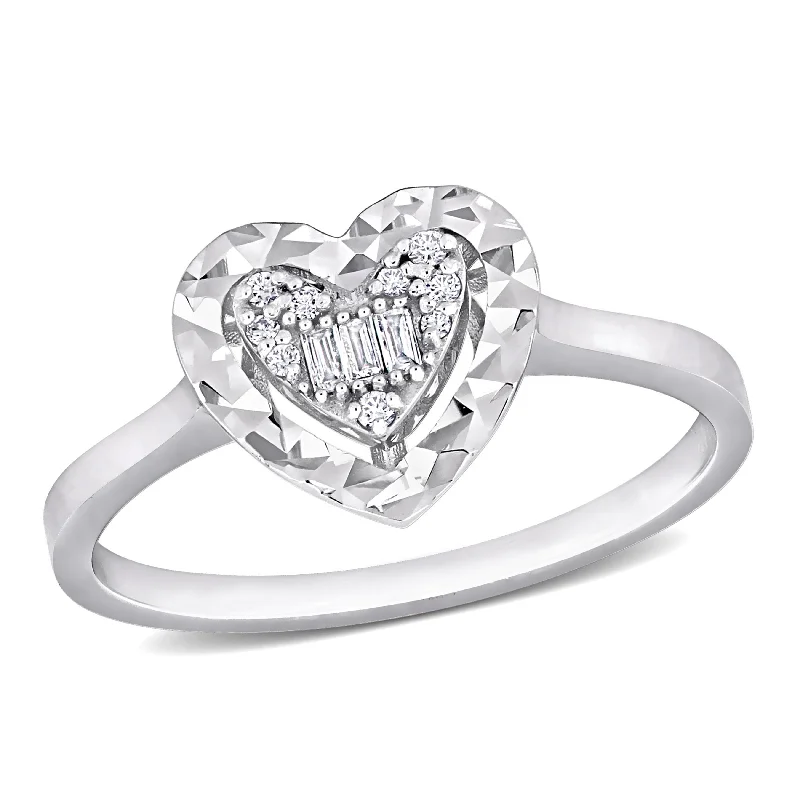 art deco rings for women -Miadora Parallel Baguette-Cut and Round-Cut Heart Shape Diamond Accent Ring in 14k White Gold