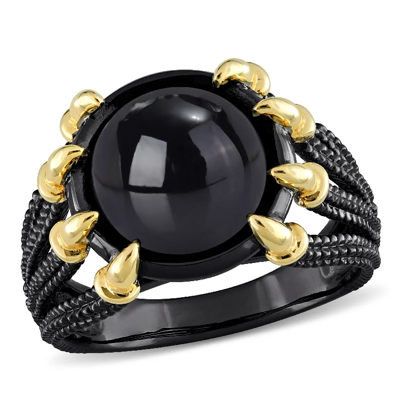 heart-shaped rings for women -Miadora Mens 6 ct TGW Black Agate Roped Split-Shank Ring in Yellow and Black Silver