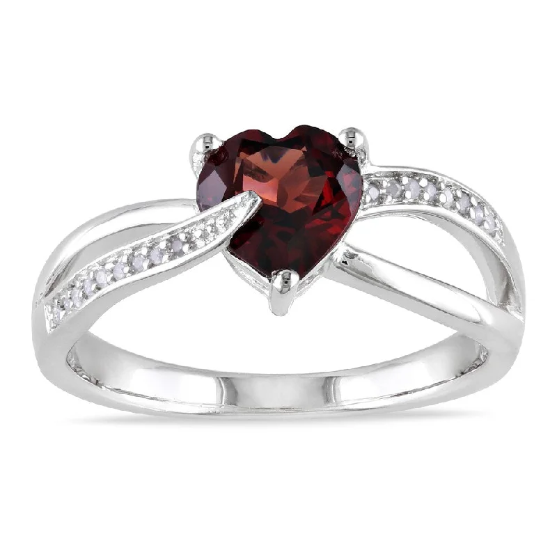 luxury rings for women -Miadora Sterling Silver Garnet and Diamond Heart Ring (G-H, I1-I2)