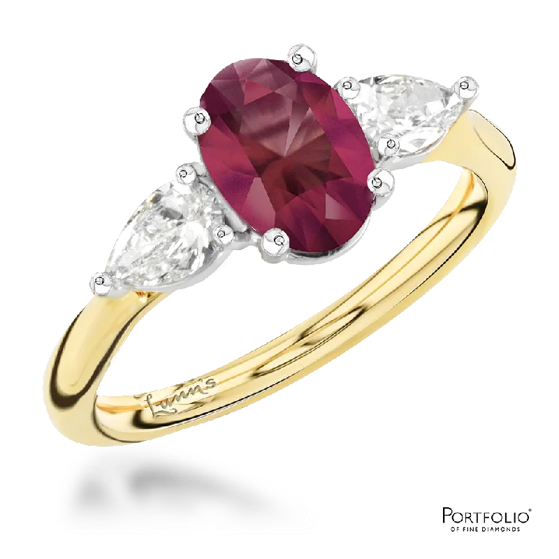 Three Stone 1.44ct Ruby Yellow Gold/Platinum Ring