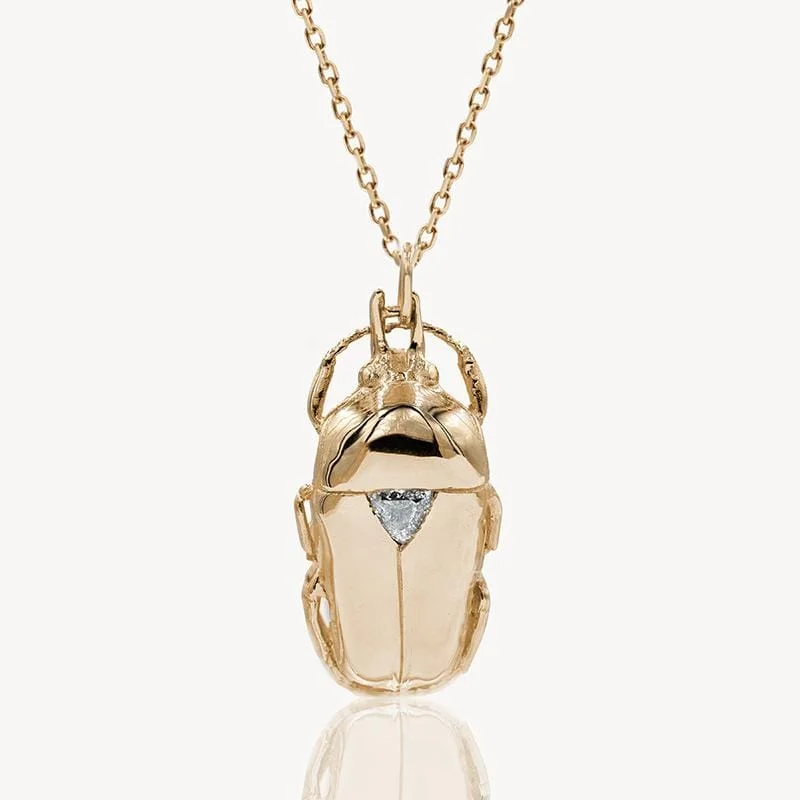 crystal pendant necklaces for women -Diamond Scarab Necklace