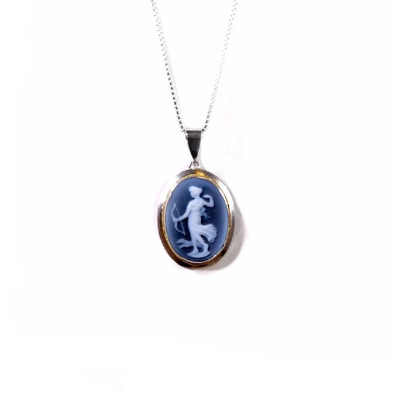 long chain necklaces for women -Diana the Huntress Blue Agate Cameo Necklace