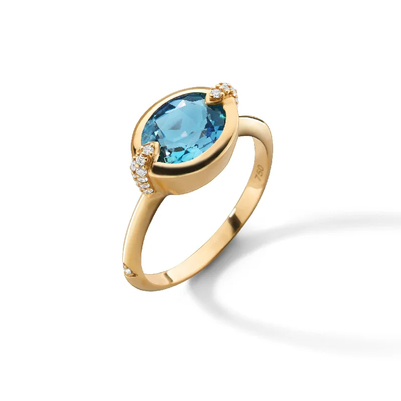 gold plated rings for women -"Points North" Deep-Set Oval London Blue Topaz Ring