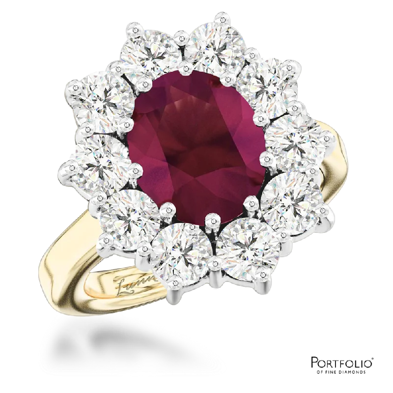 Cluster 2.77ct Ruby Yellow Gold/Platinum Ring