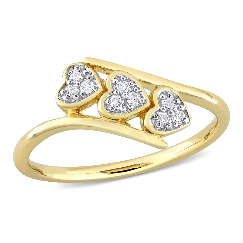 heart-shaped rings for women -Miadora 1/10ct TDW Diamond Triple Heart Bypass Promise Ring in Yellow Silver