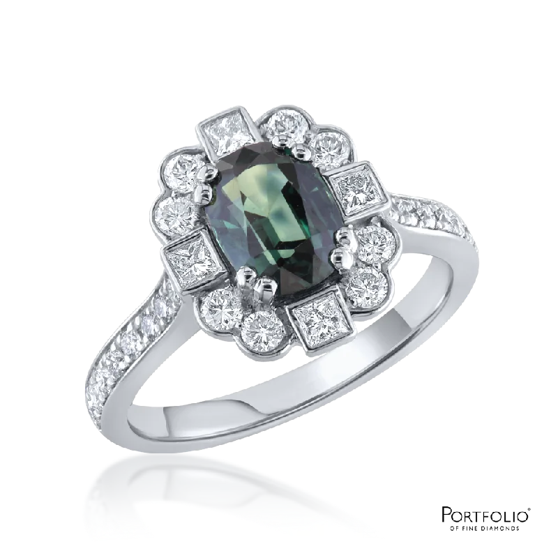 Cluster 1.76ct Green Sapphire Platinum Ring