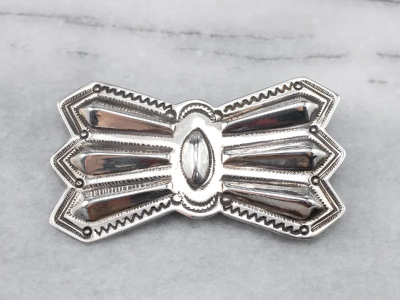 geometric brooches for women -Sterling Silver Native American Bow Brooch