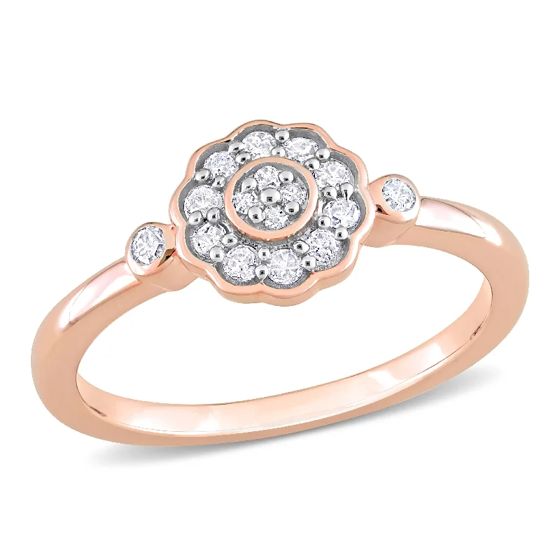 gold wedding bands for women -Miadora 1/5ct TDW Diamond Flower Ring in Rose Silver