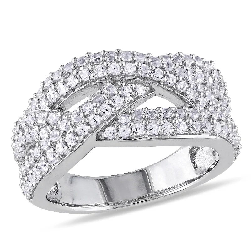 statement rings for women -Miadora 1 1/4ct TGW Created White Sapphire Braided Ring in Sterling Silver