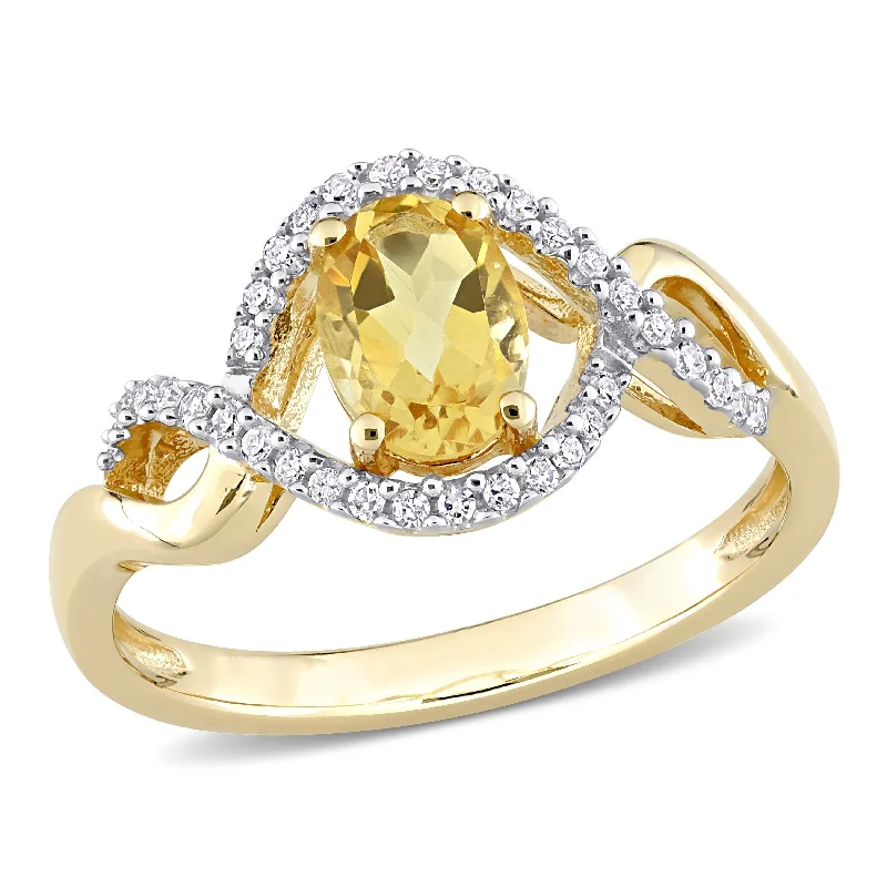 silver rings for women -Miadora 10k Yellow Gold Citrine and 1/6ct TDW Diamond Halo Infinity Ring