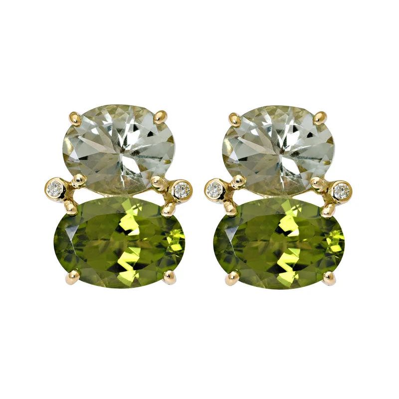 luxury earrings for women -Earrings-Green Quartz, Peridot and Diamond