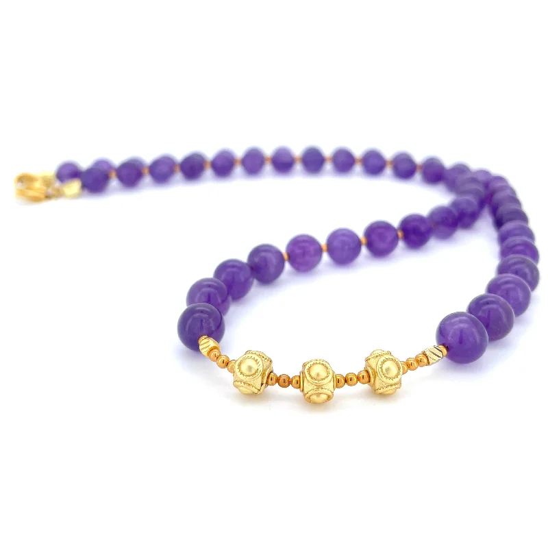 elegant necklaces for women -SHORT Amethyst & Gold BEADED NECKLACE