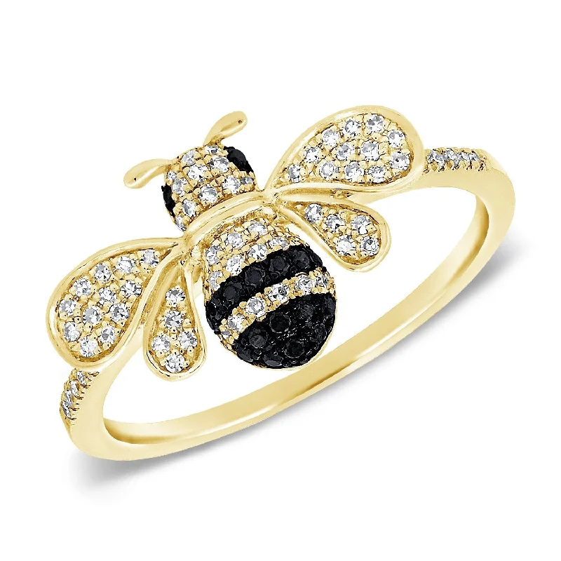 gemstone rings for women -Joelle Bumble Bee Ring for Her Black Diamond 1/5 ct.14k Gold