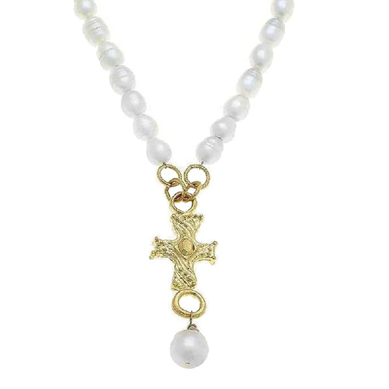 elegant chain necklaces for women -Cross Pendant Necklace on Pearls