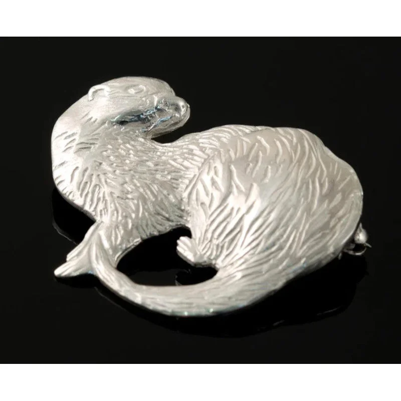 cute brooches for women -Otter Sterling Silver Brooch - B465