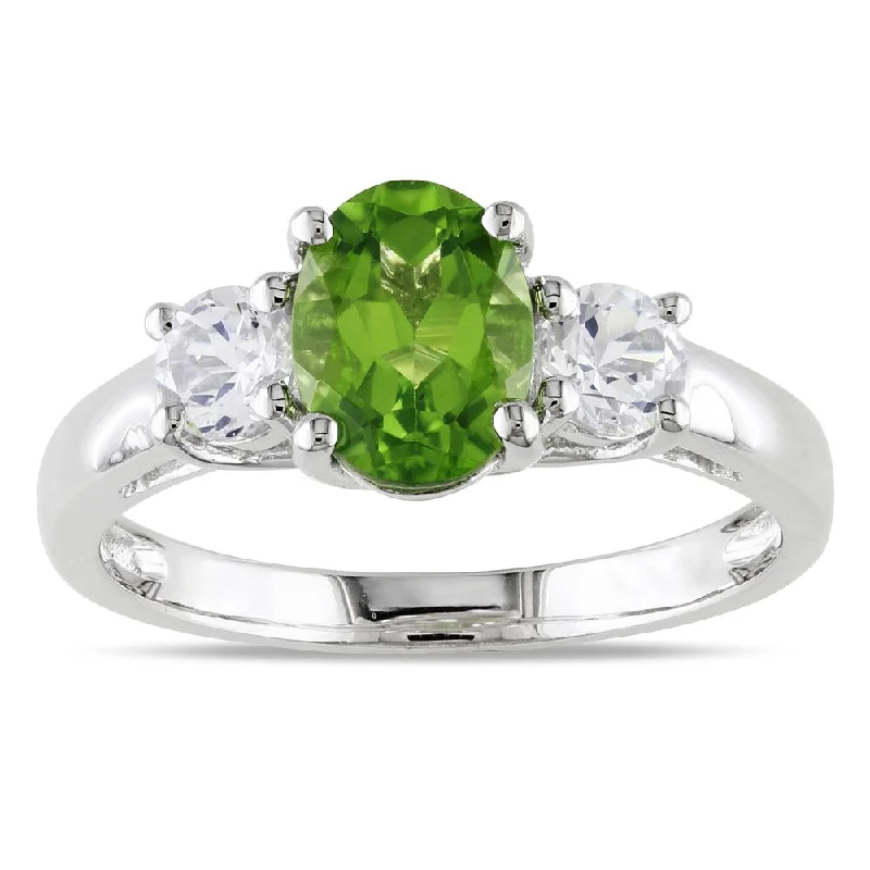 rose gold rings for women -Miadora Sterling Silver Green Peridot and Created White Sapphire Ring