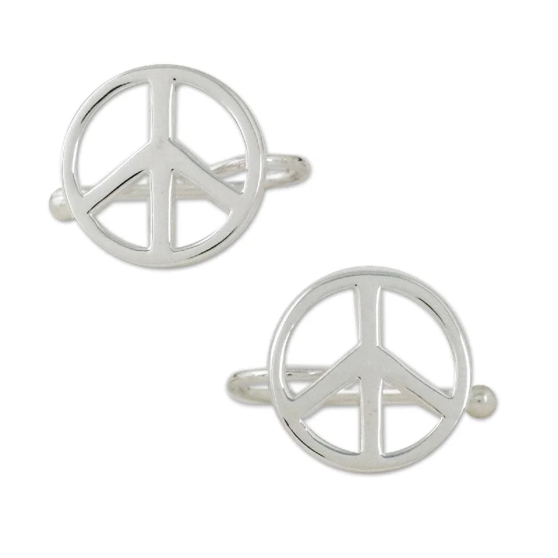 wedding bands with diamonds -Handmade Sterling silver ear cuffs, 'Shimmering Peace'(thailand) - 0.3" H x 0.4" Diam.