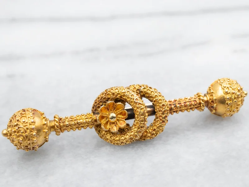 unique animal brooches -Etruscan Revival Floral Lover's Knot Brooch