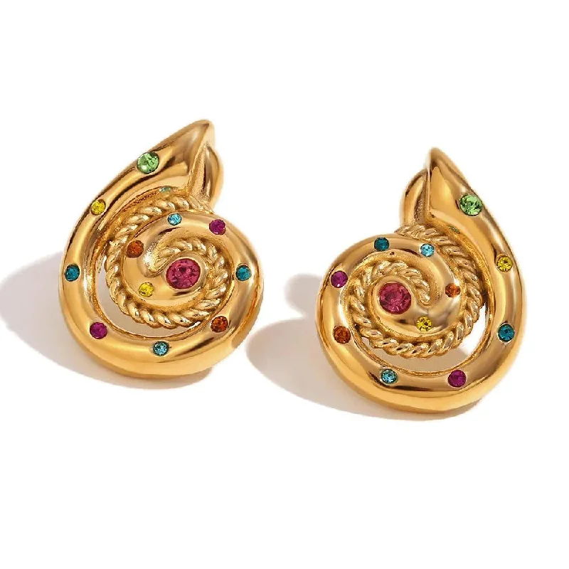 birthstone earrings for women -Swirl Stud Earrings with Colourful Crystals – Statement Earrings for Women