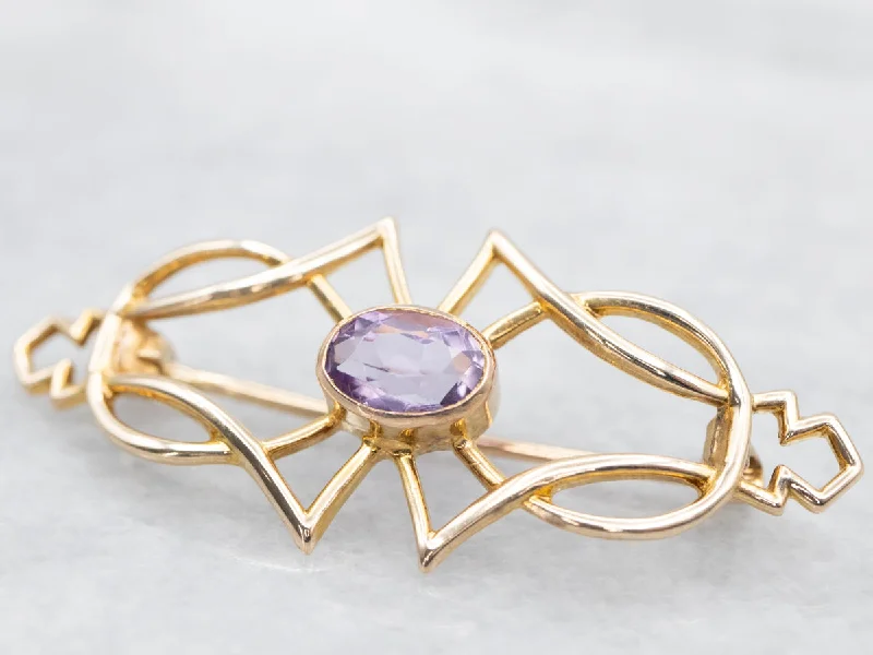 stylish brooches for women -Antique Gold Amethyst Brooch