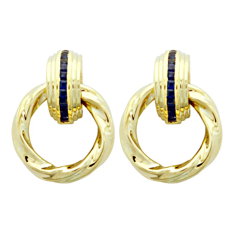 bridal hoop earrings -Earrings-Blue Sapphire