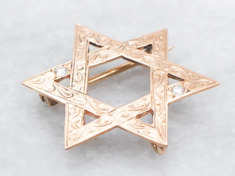 personalized brooches for gifts -Antique Rose Gold Diamond Star of David Brooch or Pendant