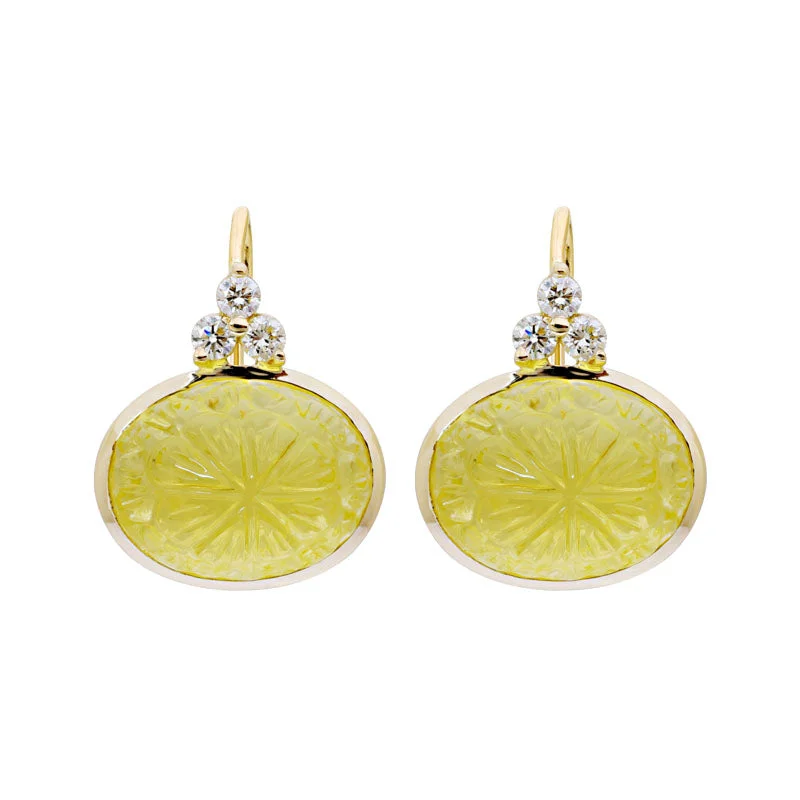 gold earrings for women -Earrings-Lemon Quartz and Diamond