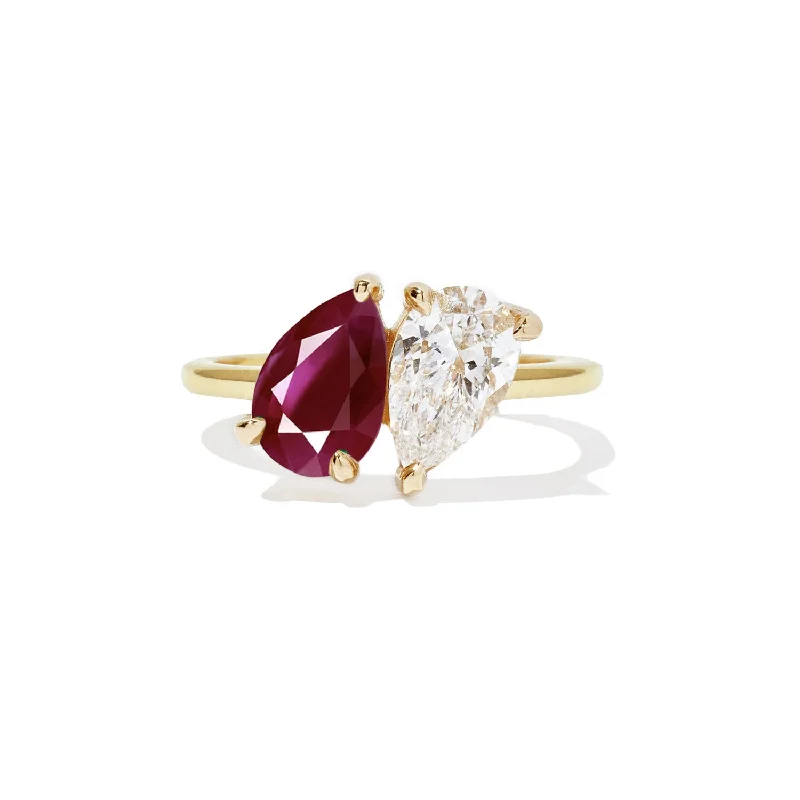 chunky rings for women -Pear Shaped Ruby & Diamond Toi et Moi Ring