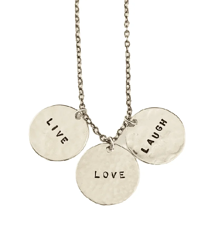 jewelry sets with necklaces -Sterling Live Love Laugh Disc Charm Necklace