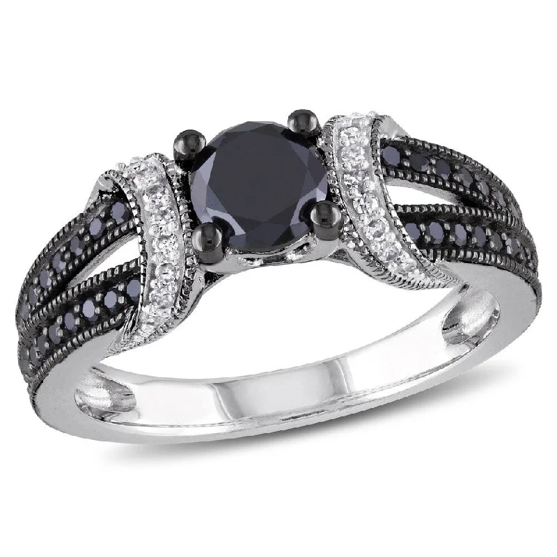 gold rings for women -Miadora Black Rhodium-plated 1ct TDW Black and White Diamond Fashion Ring