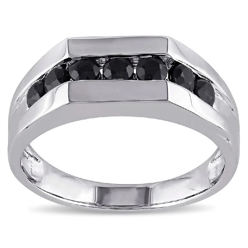 gold rings for women -Miadora Sterling Silver Black Sapphire Men's Eternity Ring